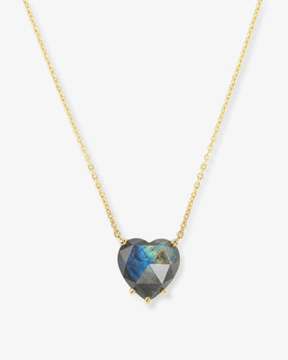 Melinda Maria The Allison Gold Labradorite Heart Necklace. Product is shot on white background. 
