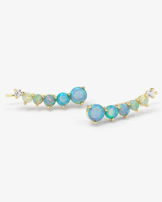 Melinda Maria, Melinda Maria earrings, Jewelry, Melinda Maria Gold Accessories, Accessory, Fashion Jewelry, Gold Earrings, Gold Hoops, Earring, Hoops, Melinda Maria Gold Hoop Earrings, Melinda Maria opal ear crawler earrings, Melinda maria gold and blue opal ombre ear crawlers, ear crawlers