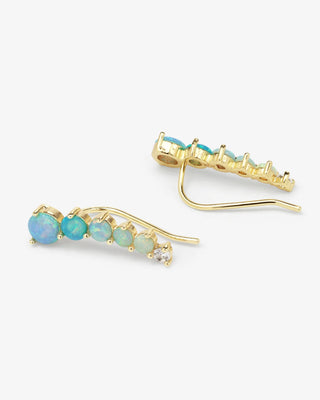 Melinda Maria, Melinda Maria earrings, Jewelry, Melinda Maria Gold Accessories, Accessory, Fashion Jewelry, Gold Earrings, Gold Hoops, Earring, Hoops, Melinda Maria Gold Hoop Earrings, Melinda Maria opal ear crawler earrings, Melinda maria gold and blue opal ombre ear crawlers, ear crawlers