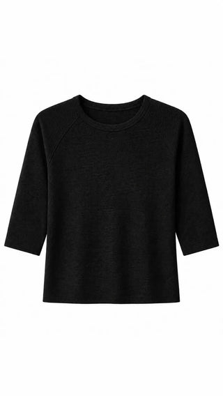 Perfect White Tee Amelia Short Sleeve Luxe Rib True Black. Product is shot on white background. 