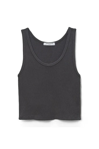 Perfect White Tee Blondie Structured Rib Bra Friendly Tank Vintage Black. Product is shot on white background.