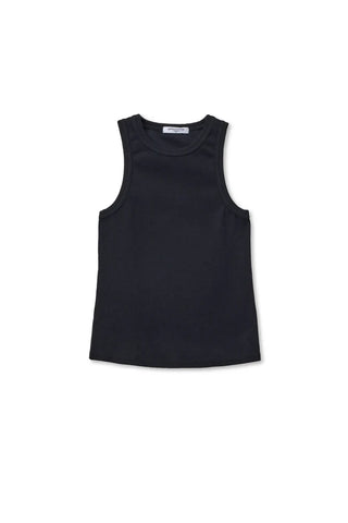 Perfect White Tee Daphne Structured Rib High Neck Tank True Black. Product is shot on white background. 