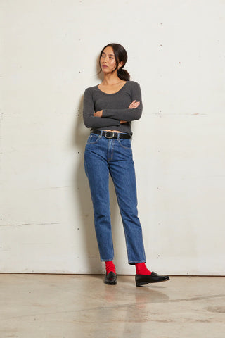 Perfect White Tee Josie Sweater Rib Long Sleeve U Neck Charcoal