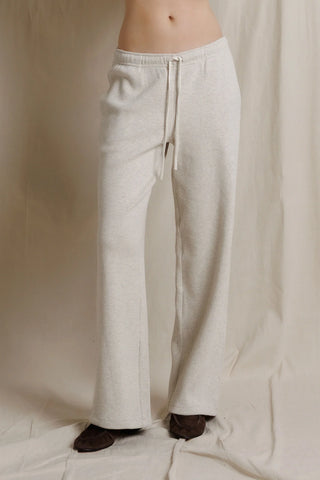 Perfect White Tee Zadie Waffle Knit Pant Oatmeal. Model is wearing the product.