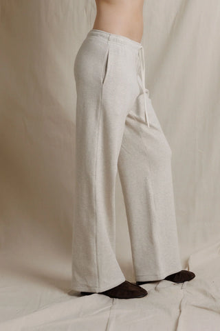 Perfect White Tee Zadie Waffle Knit Pant Oatmeal. Model is wearing product. 