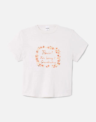 RE/DONE Boxy Tee Florals Vintage White. Product is shot on white background. 