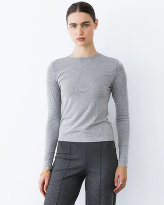 Ripley Rader Ash Modal Fitted Long Sleeve. Model is posing in the product in front of a white background. 
