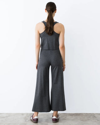 Ripley Rader Charcoal Ponte Knit Tank Top. Model is wearing the top and is posing in front of a white background. 