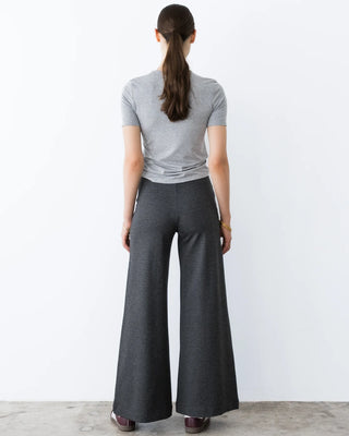 Ripley Rader Charcoal Ponte Knit Wide Leg Pant-Standard. Model is wearing the product and is posed in front of a white background.