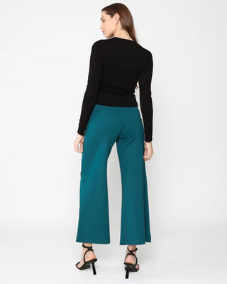 Ripley Rader Teal Ponte Knit Wide Leg Pant-Cropped 