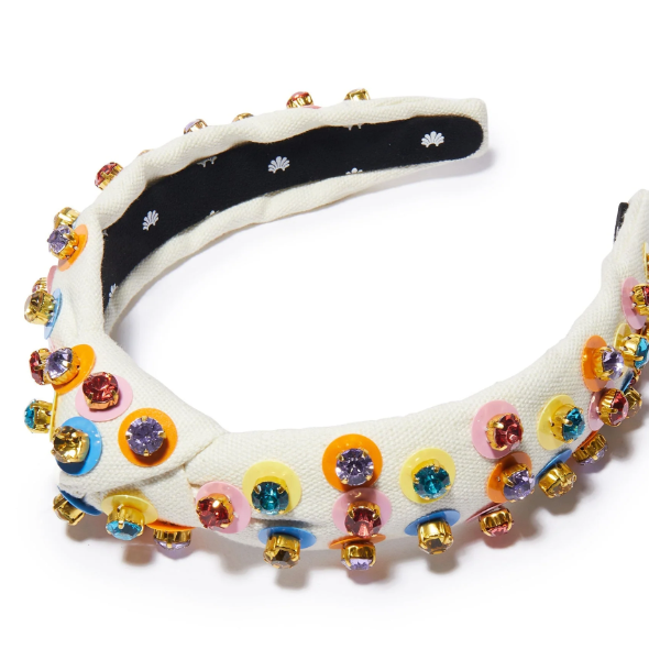 Lele Sadoughi Taffy Rainbow Gumball Crystal Paillette Slim Knotted Headband, "lele sadoughi glasses" "rainbow taffy lollipop" "lele sadoughi crystal headband"