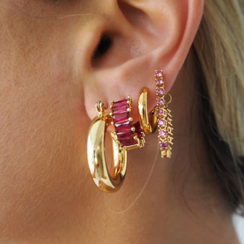 Luv AJ Ballier Chain Studs-Pink-Gold, "luv aj lucca hoops" "luv aj gold hoops" "luv aj cross earrings"
