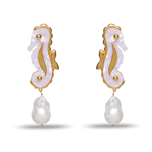 Lele Sadoughi Mother of Pearl Seahorse Pearl Drop Earrings