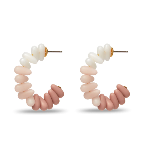 Lele Sadoughi Shell Pink Candy Beaded Medium Hoop Earrings