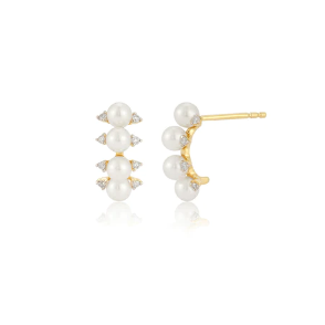 EF Collection 14k Diamond and Pearl Arc Stud Earring