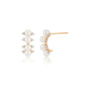 EF Collection 14k Diamond and Pearl Arc Stud Earring