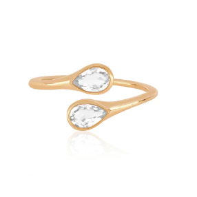 EF Collection 14k White Quartz Double Pear Ring