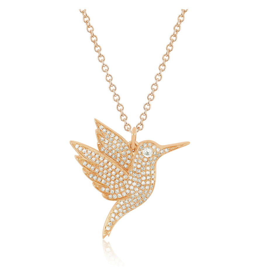 ef collection pave diamond hummingbird necklace, humminbird necklace, necklace seen on jlo