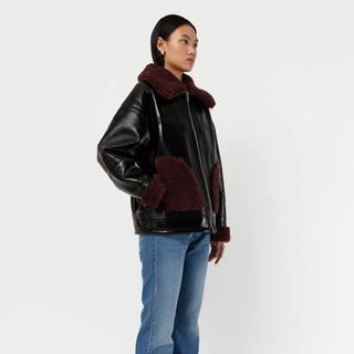 apparis catalina jacket noir and burgundy, apparis, apparis jacket, apparis coat, apparis vegan leather, apparis vegan shearling