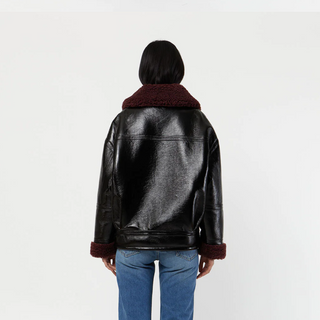 apparis catalina jacket noir and burgundy, apparis, apparis jacket, apparis coat, apparis vegan leather, apparis vegan shearling