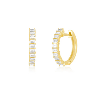 ef collection prong set diamond baguette hoop earring