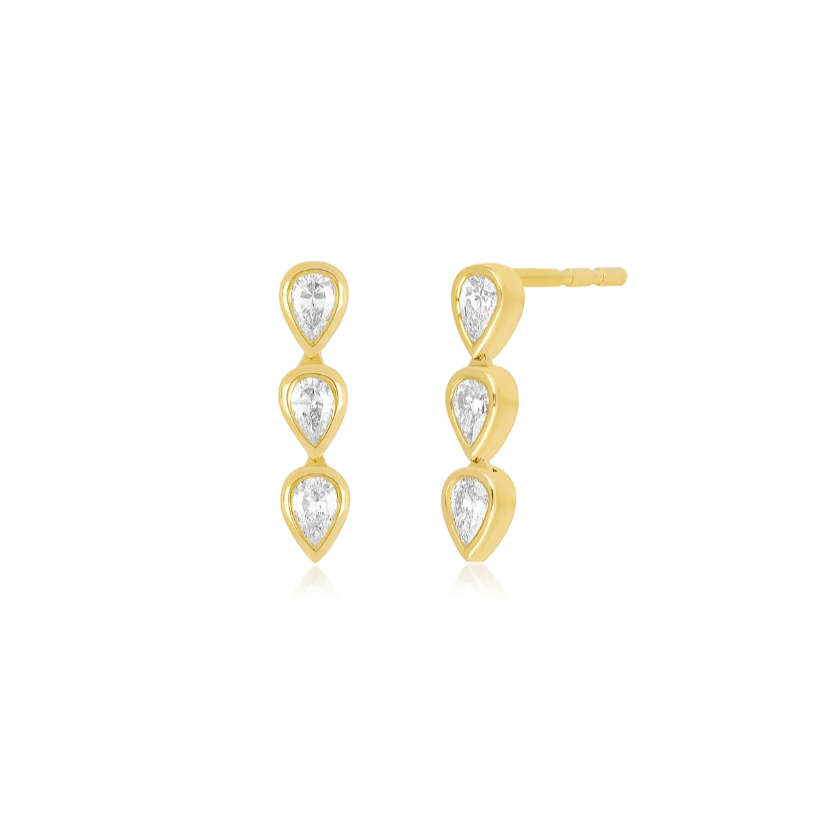ef collection bezel set triple diamond pear stud earring