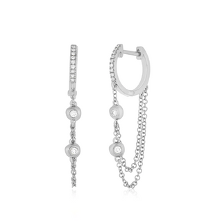 EF Collection Pillow Chain Diamond Mini Huggie Earring