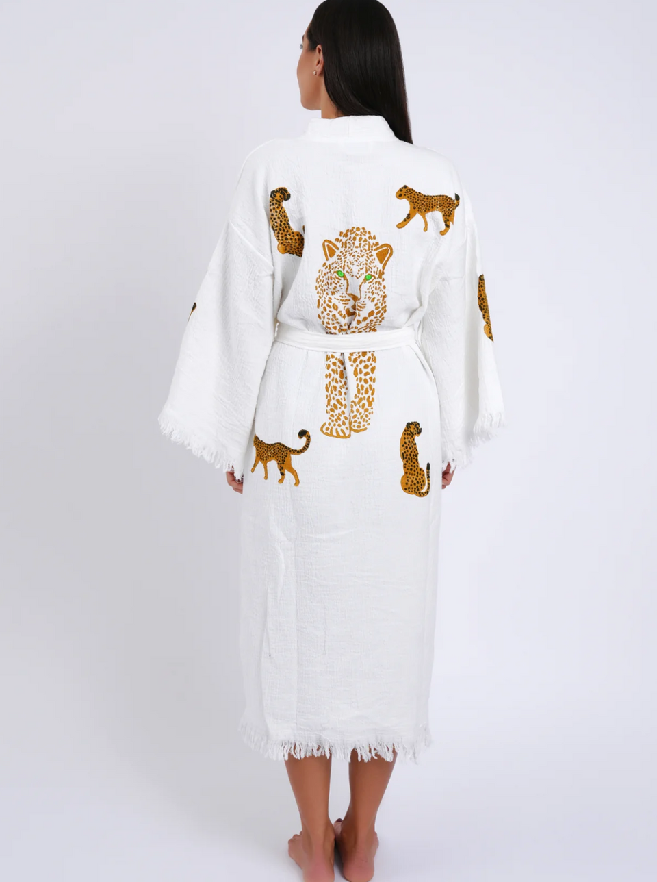 Peshtemal Natural with Tan Leopard Kimono/Robe