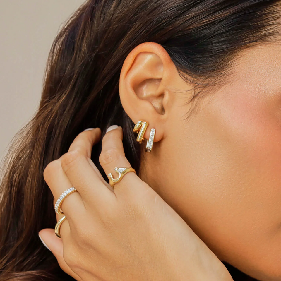EF Collection Double Gold Jumbo Huggie Earring