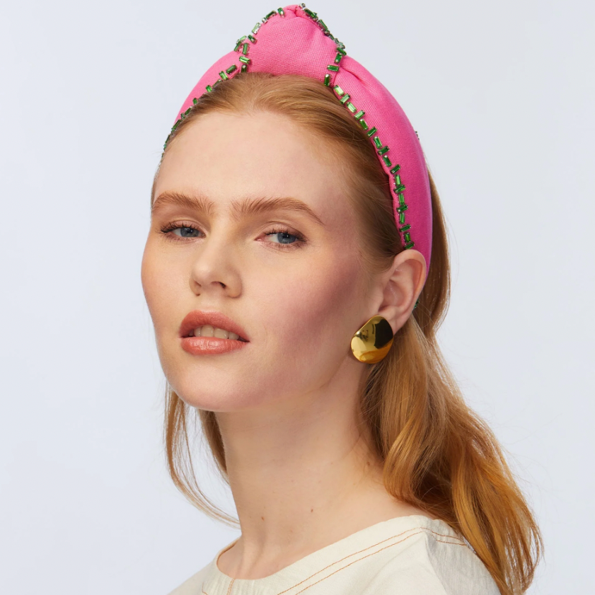 Lele Sadoughi Flamingo Crystal Trim Knotted Headband