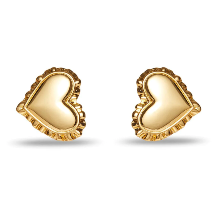 Lele Sadoughi Gold Heart Ruffle Button Earrings