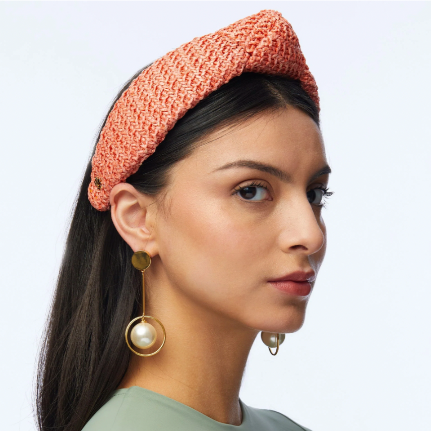 Lele Sadoughi Apricot Raffia Knotted Headband