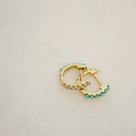 EF Collection Reversible Diamond & Turquoise Mini Huggie Earring