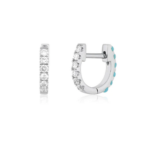 EF Collection Reversible Diamond & Turquoise Mini Huggie Earring