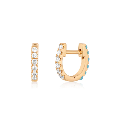 EF Collection Reversible Diamond & Turquoise Mini Huggie Earring