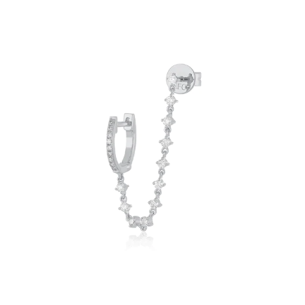 EF Collection Diamond Mini Huggie & Prong Set Chain Stud Earring