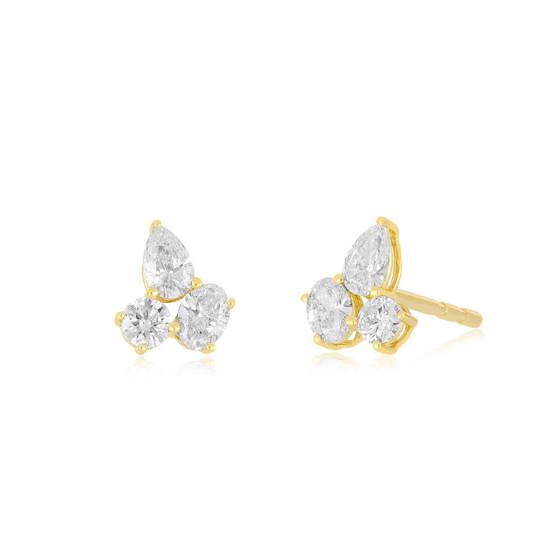 ef collection triple diamond cluster stud, ef collection stud earrings