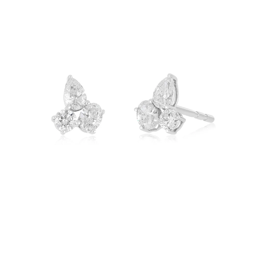 EF Collection Triple Diamond Cluster Stud Earrings