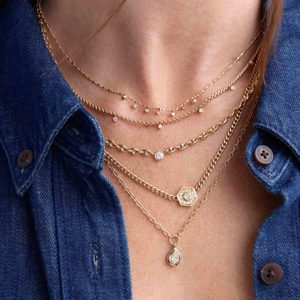 Zoe Chicco 14k Gold 9 Prong Diamond Small Box Chain Necklace