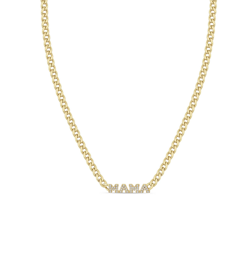 Zoe Chicco 14k Gold Tiny Capital letter MAMA on Curb Chain