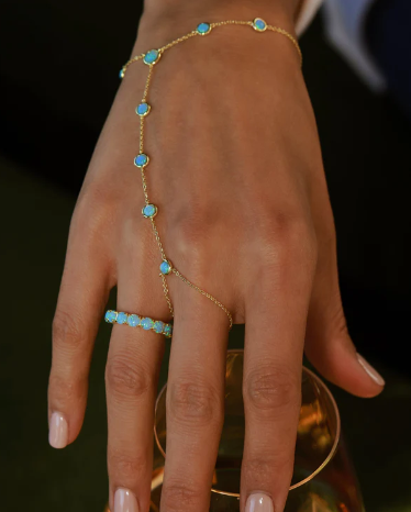 Melinda Maria, Melinda Maria Bracelets, Gold bracelets, Jewelry, bracelets, Melinda Maria Mojave Opal Hand chain, Accessory, Fine jewelry, Hand chain, Gold Hand chain, Gold and Blue