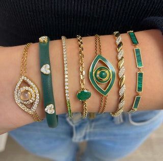 Netali Nissim Big Eye Bracelet Green Enamel & Sterling Silver Rose Gold Clad