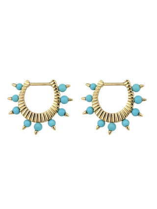 Three Stories Beaded Turquoise Engraved Fan Hoop