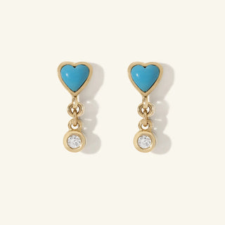 Zahava Heirlooms Turquoise Byrdie Heart Stud Earrings with Diamond Drop