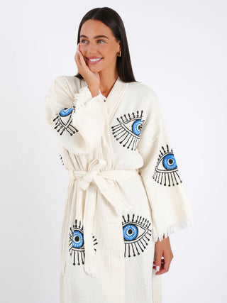 peshtemal robe with blue evil eye