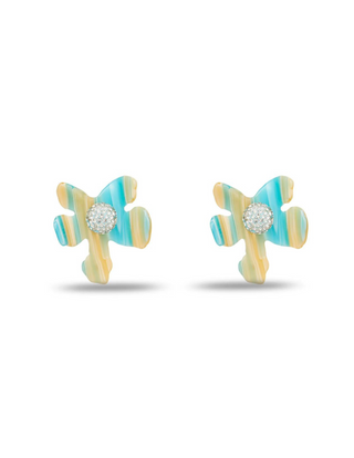 Lele Sadoughi Playa Stripe Crystal Lily Button Earrings