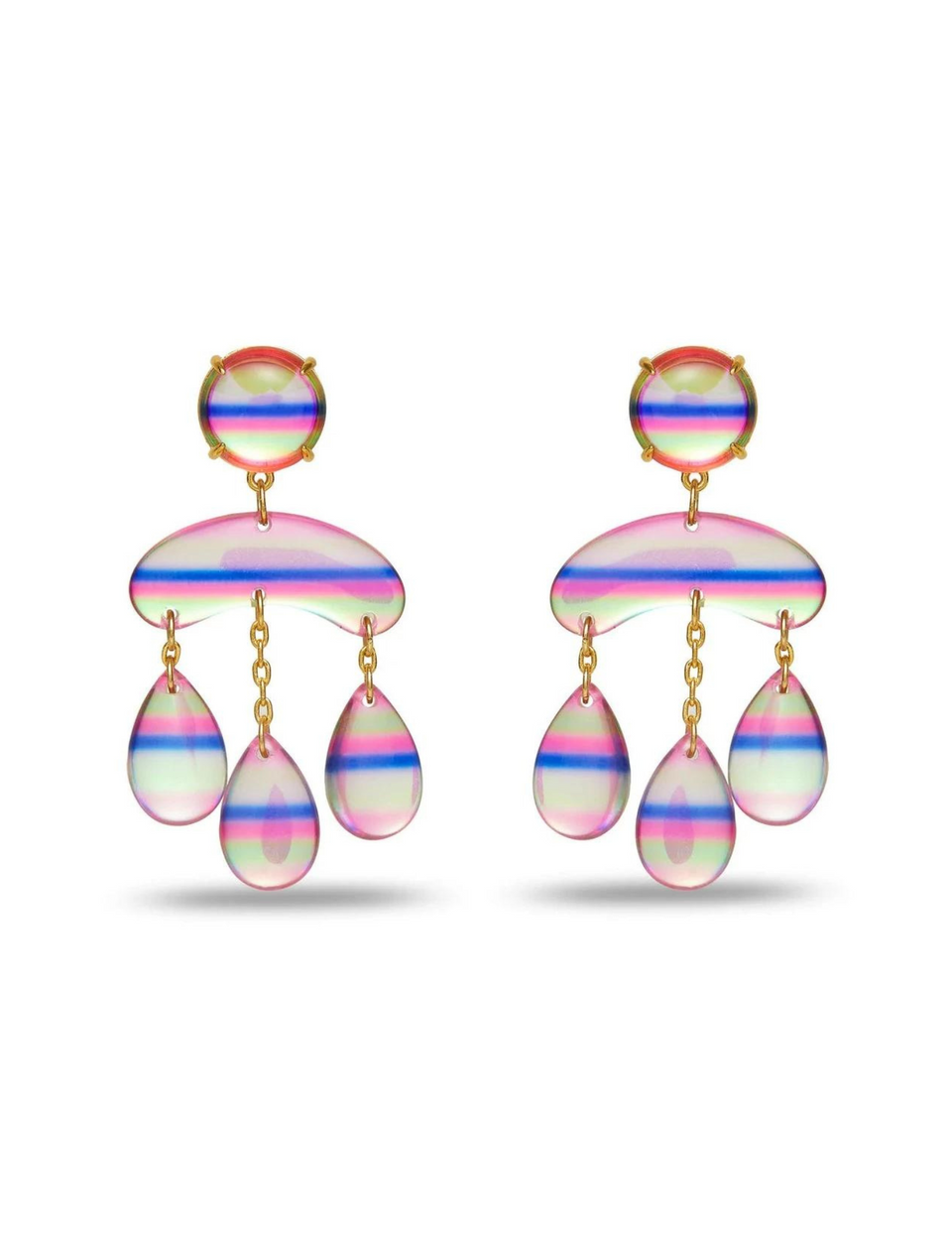 Lele Sadoughi Holographic Rainbow Raindrop Fringe Earrings