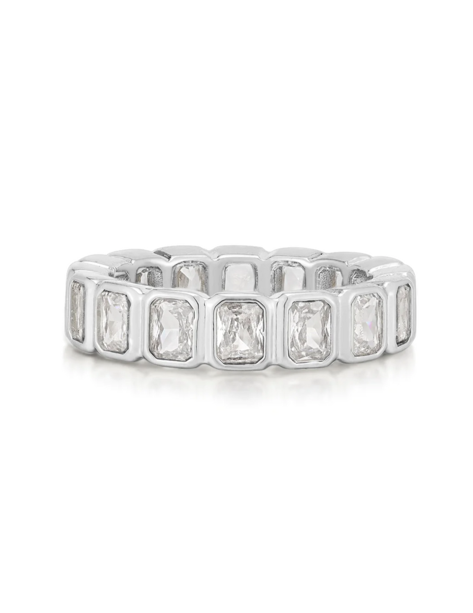 Luv AJ Bezel Emerald Ballier Ring-Clear-Silver-Size 7