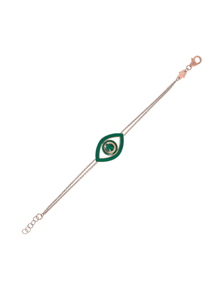 Netali Nissim Big Eye Bracelet Green Enamel & Sterling Silver Rose Gold Clad