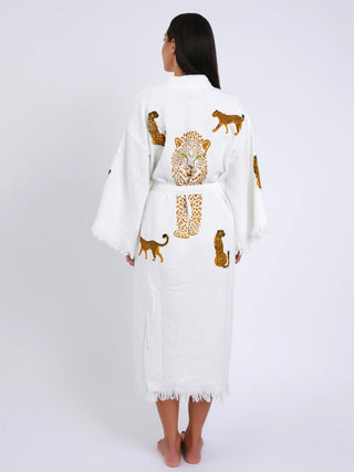 peshtemal robe kimono face modern muse, robes, bath robes, kimonos, peshtemal robes, tan, leopard print, leopard robes, Peshtemal Natural with Tan Leopard Kimono/Robe